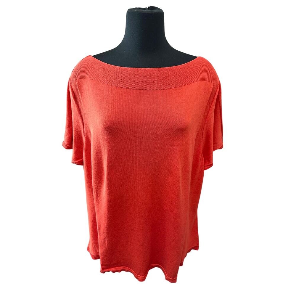 COLDWATER CREEK Silk Cotton Top Orange Boat Neck Short Sleeve Sweater Plus 3X - Picture 4 of 9